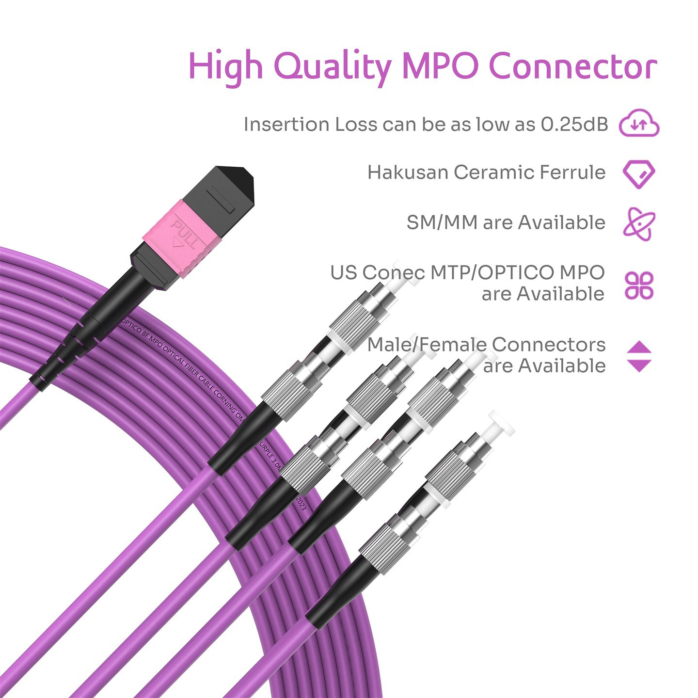8 Cores MPO To FC Fan Out Patch Cord